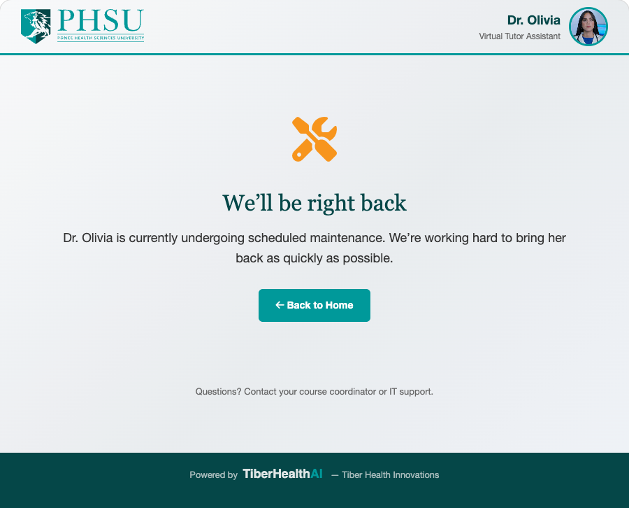 landing page with maintenance banner shown